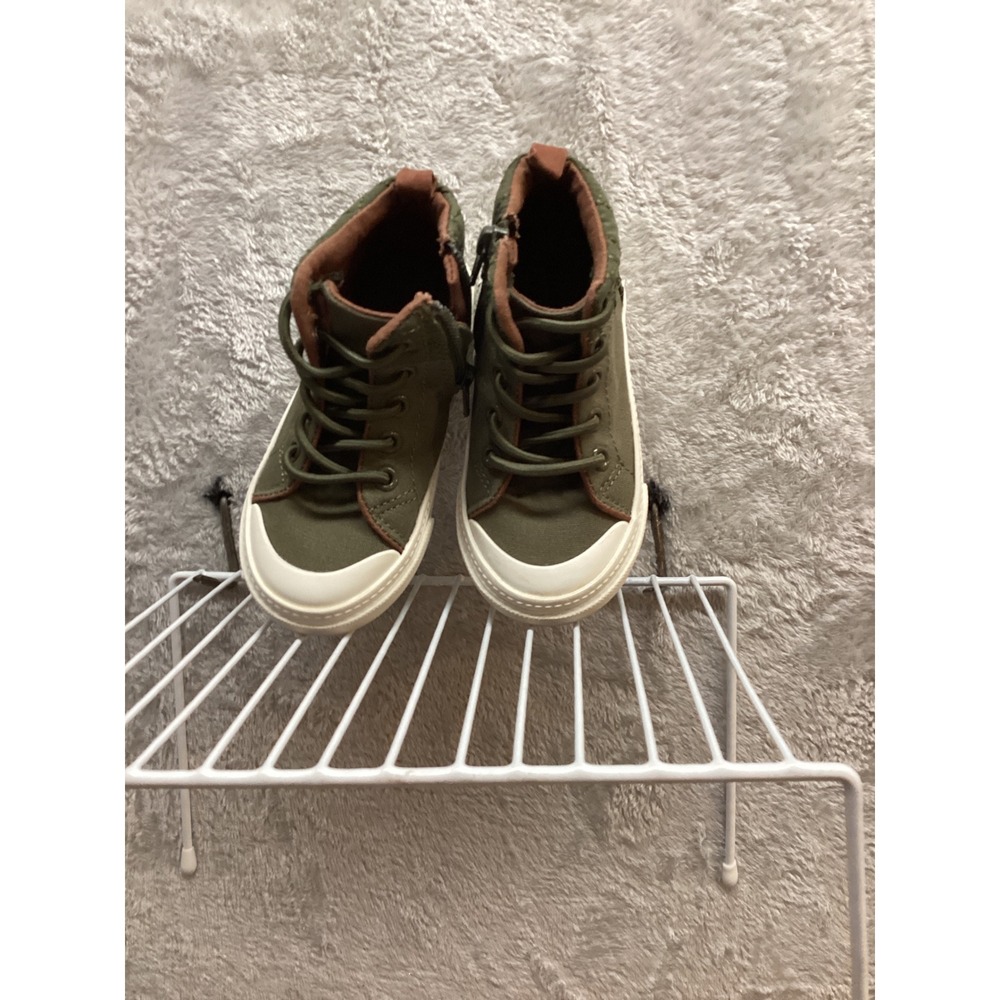 Old Navy Kids Green Canvas High Top Sneakers Side Zip‎ Lace Up Size Toddler 7 - Picture 6 of 7